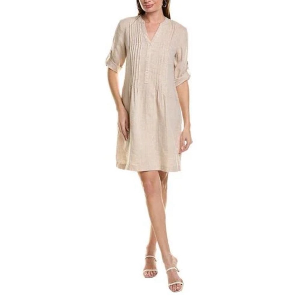 J. McLaughlin Riviera Loose Fit Linen Dress in Beige